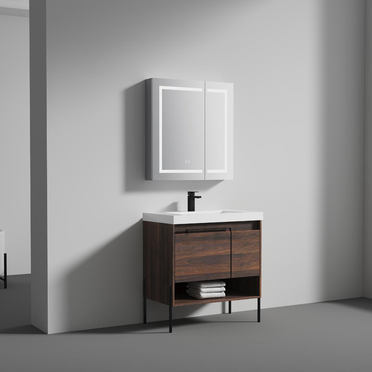 Turin 36″ Walnut Vanity with Top - Modern Bathroom Vanity