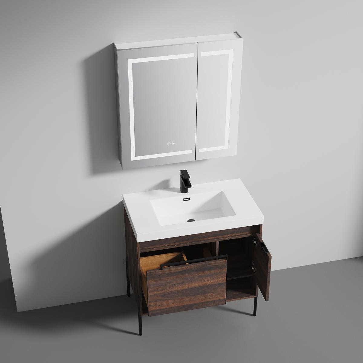 Turin 36 Cali Walnut with Acrylic Sink - Modern Bathroom Vanity