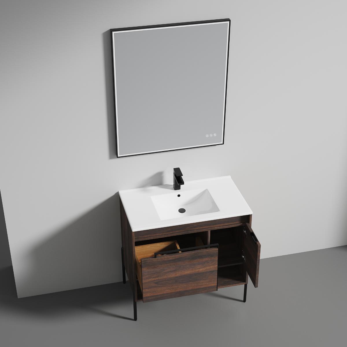 Turin 36″ Walnut Vanity with Top - Modern Bathroom Vanity
