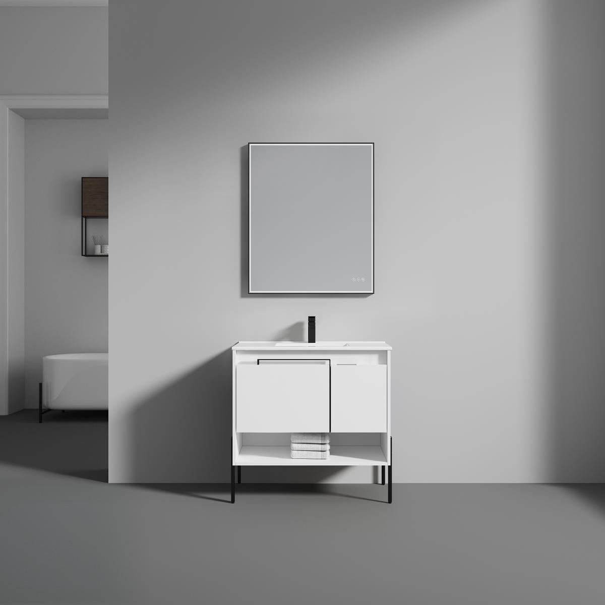 Turin 36″ White Vanity with Ceramic Sink - Modern Bathroom Vanity