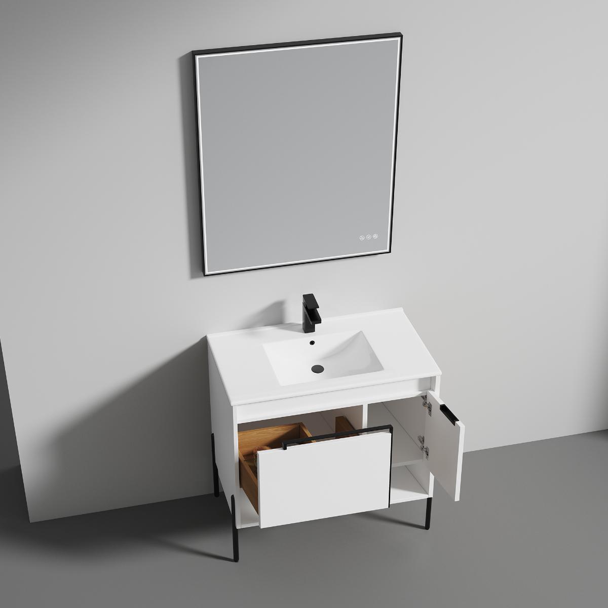 Turin 36″ White Vanity with Top - Modern Bathroom Vanity