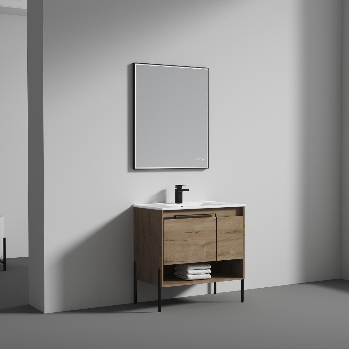 Turin 36″ Oak Vanity with Ceramic Sink - Modern Bathroom Vanity