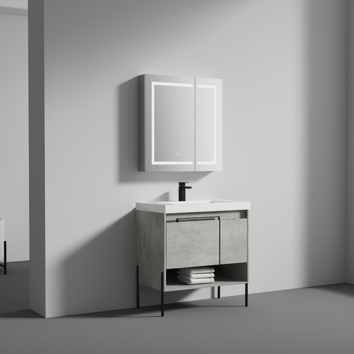 Turin 36″ Grey Vanity with Acrylic Top - Modern Bathroom Vanity