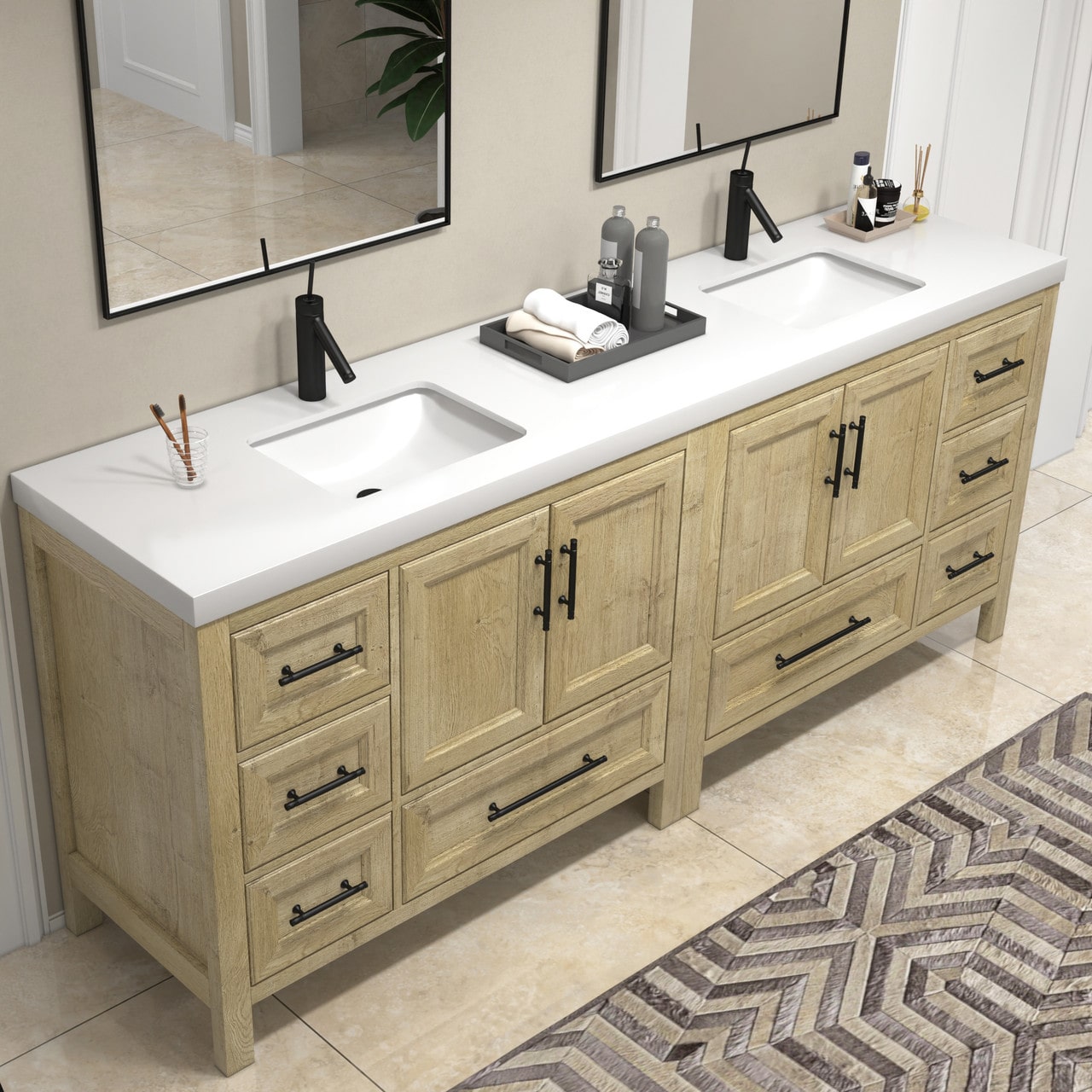 VIV 84" Solid Wood Freestanding Bathroom Vanity with Double Sink