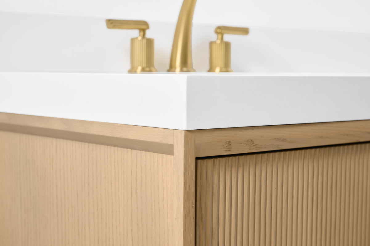 Ancerre Designs Momo 36-inch Oak vanity - Quartz countertop edge detail
