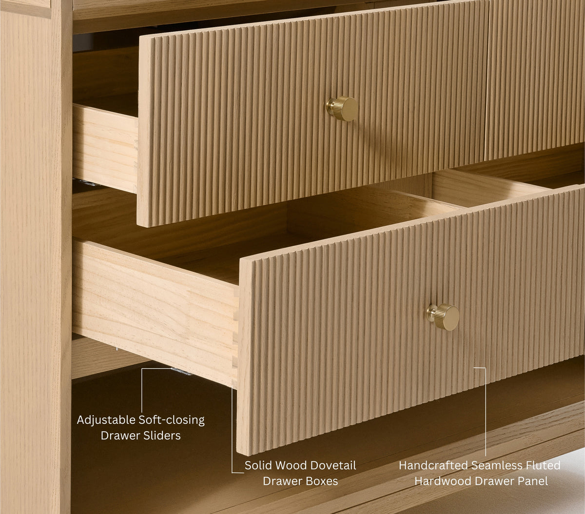 Ancerre Designs Momo 36-inch Oak vanity - Dovetail drawers and soft-closing glides