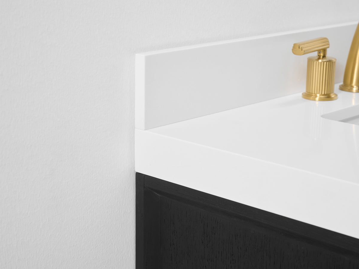 Ancerre Designs Momo 36-inch Black Oak vanity - Quartz backsplash detail