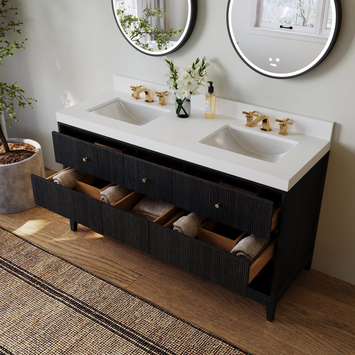 Momo 60" Bath Vanity Set with Alpine White Quartz Top