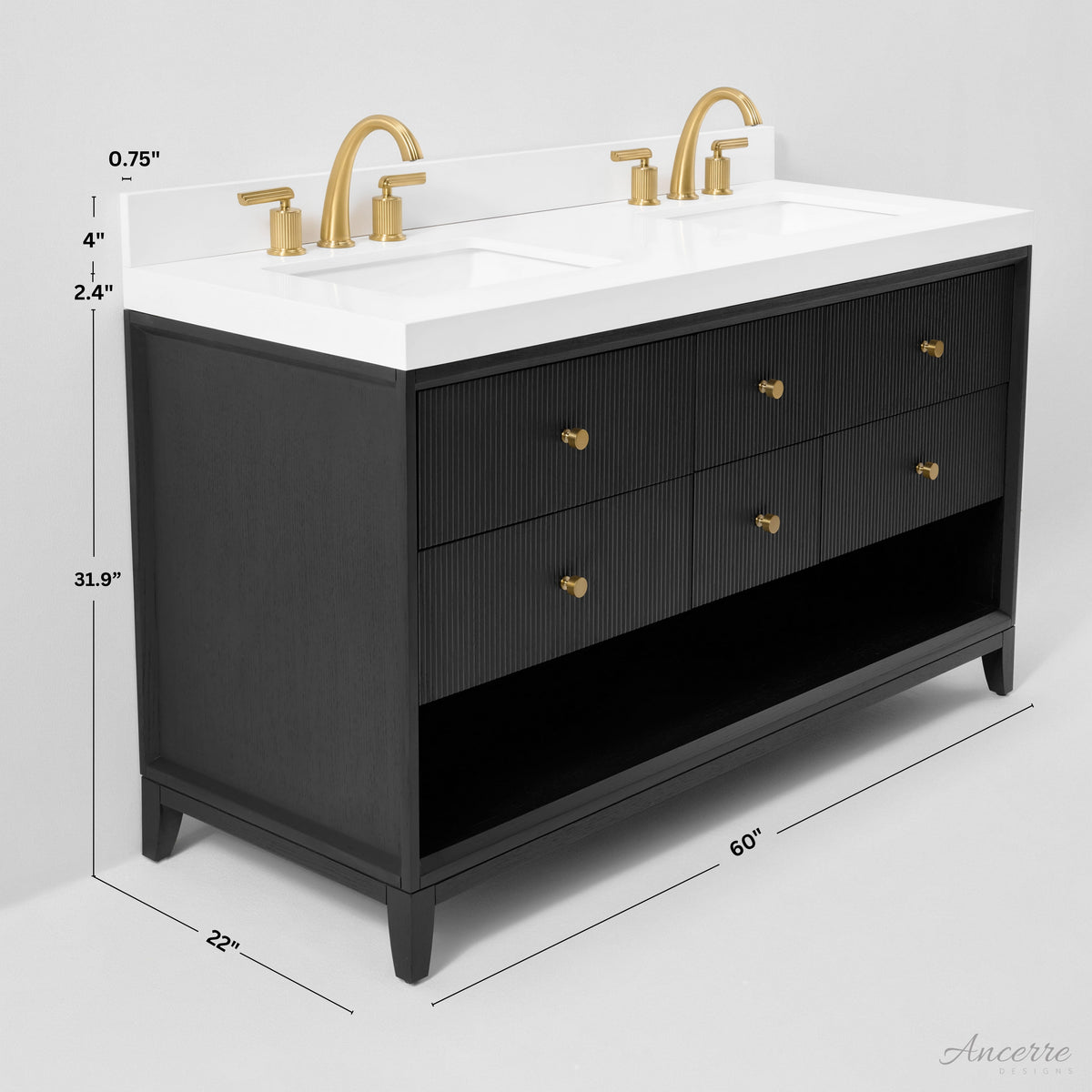 Momo 60" Bath Vanity Set with Alpine White Quartz Top