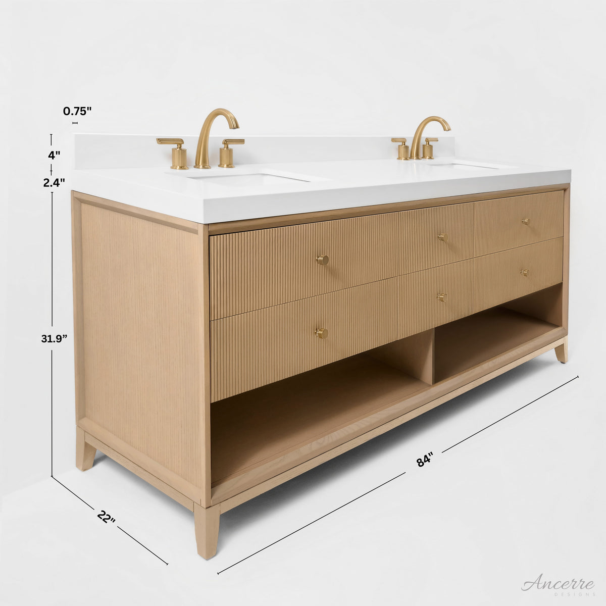 Momo 84" Bath Vanity Set with Alpine White Quartz Top