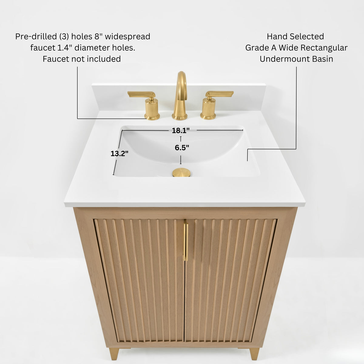 Ancerre Designs Turlington 24-inch Oak vanity - Sink dimensions and faucet requirements