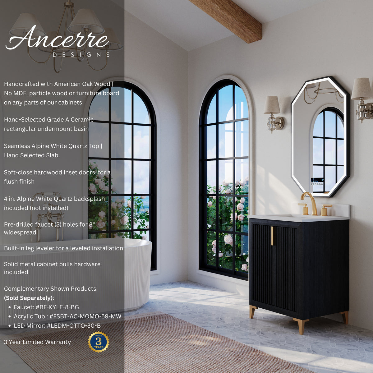Ancerre Designs Turlington 24-inch Black Oak vanity - Product features