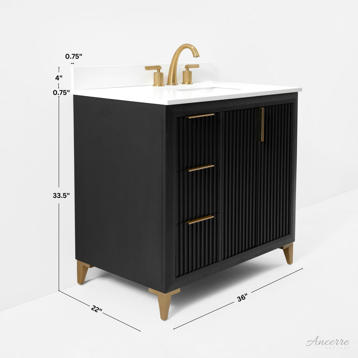 Turlington 36-inch bathroom vanity in Black Oak — dimension diagram