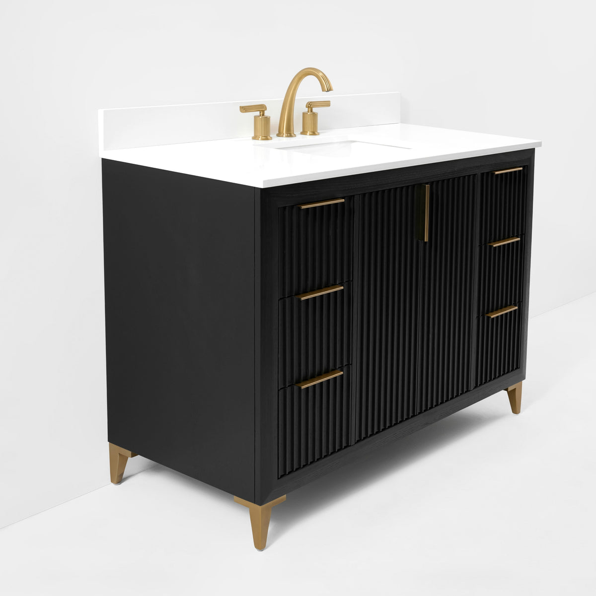 Turlington  48" Bath Vanity Set in Black Oak Finish with Alpine White Quartz Top