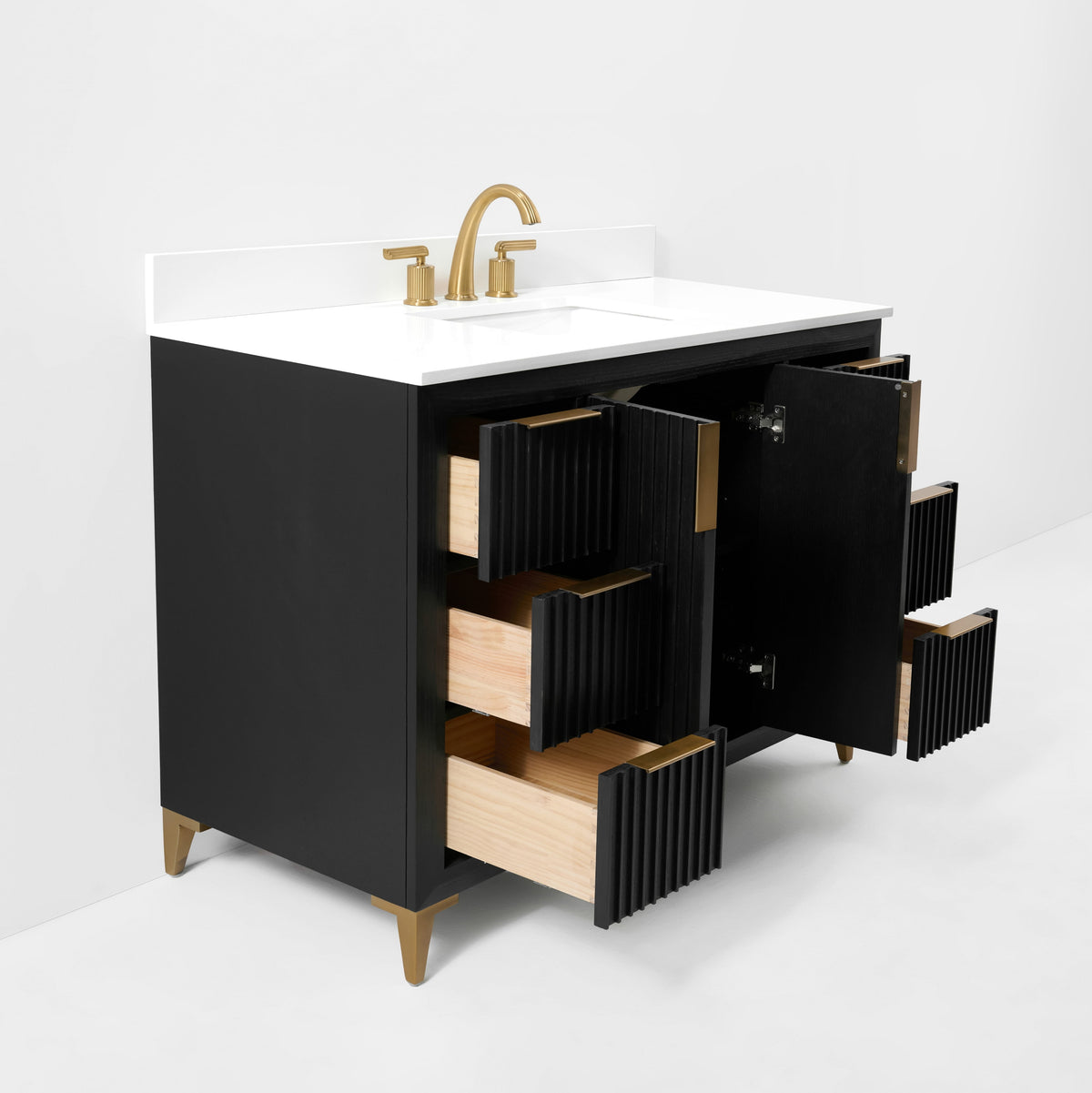 Turlington  48" Bath Vanity Set in Black Oak Finish with Alpine White Quartz Top