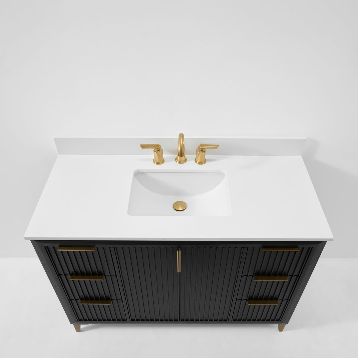 Turlington  48" Bath Vanity Set in Black Oak Finish with Alpine White Quartz Top