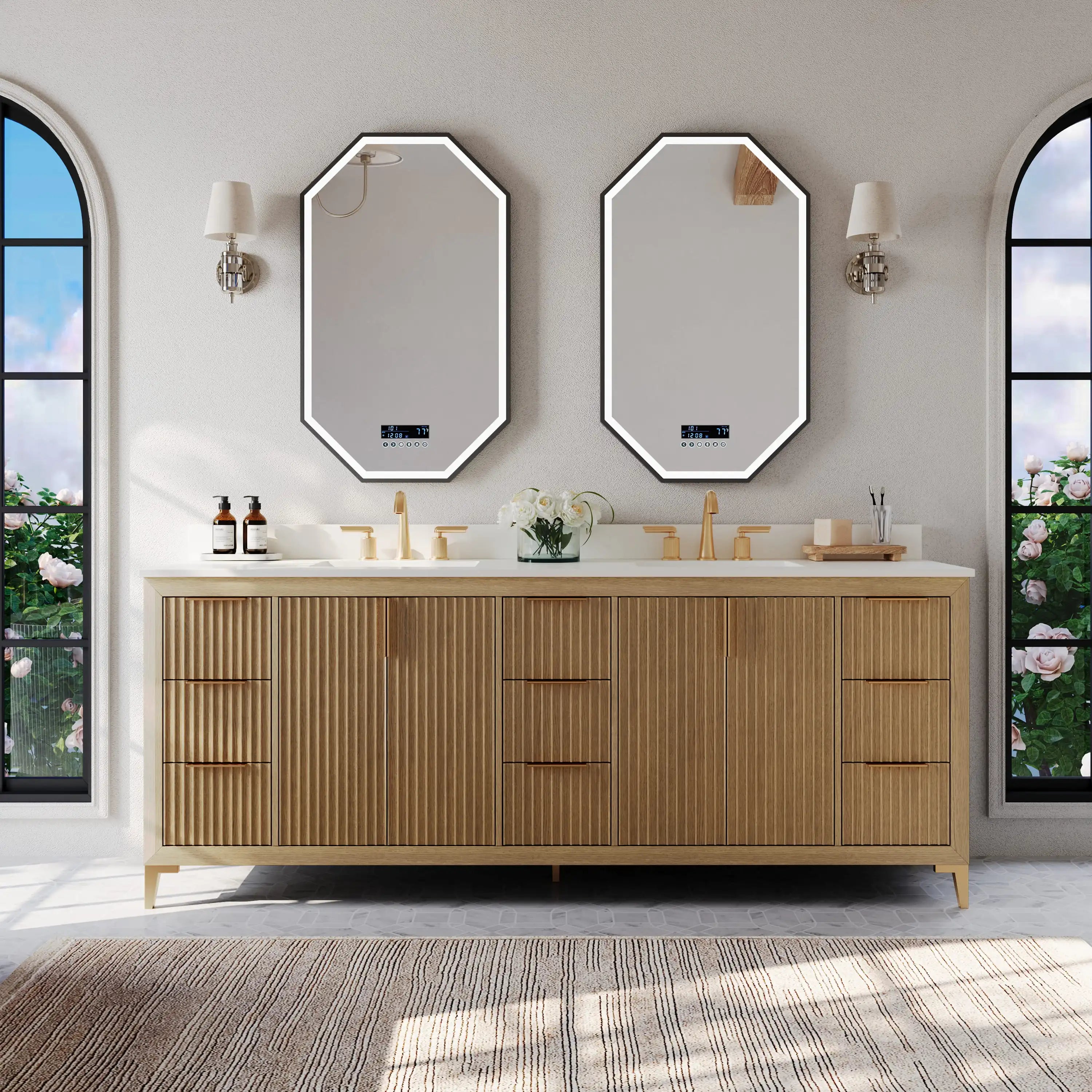 Turlington 84" Double Sink Bathroom Vanity with Alpine White Quartz Top