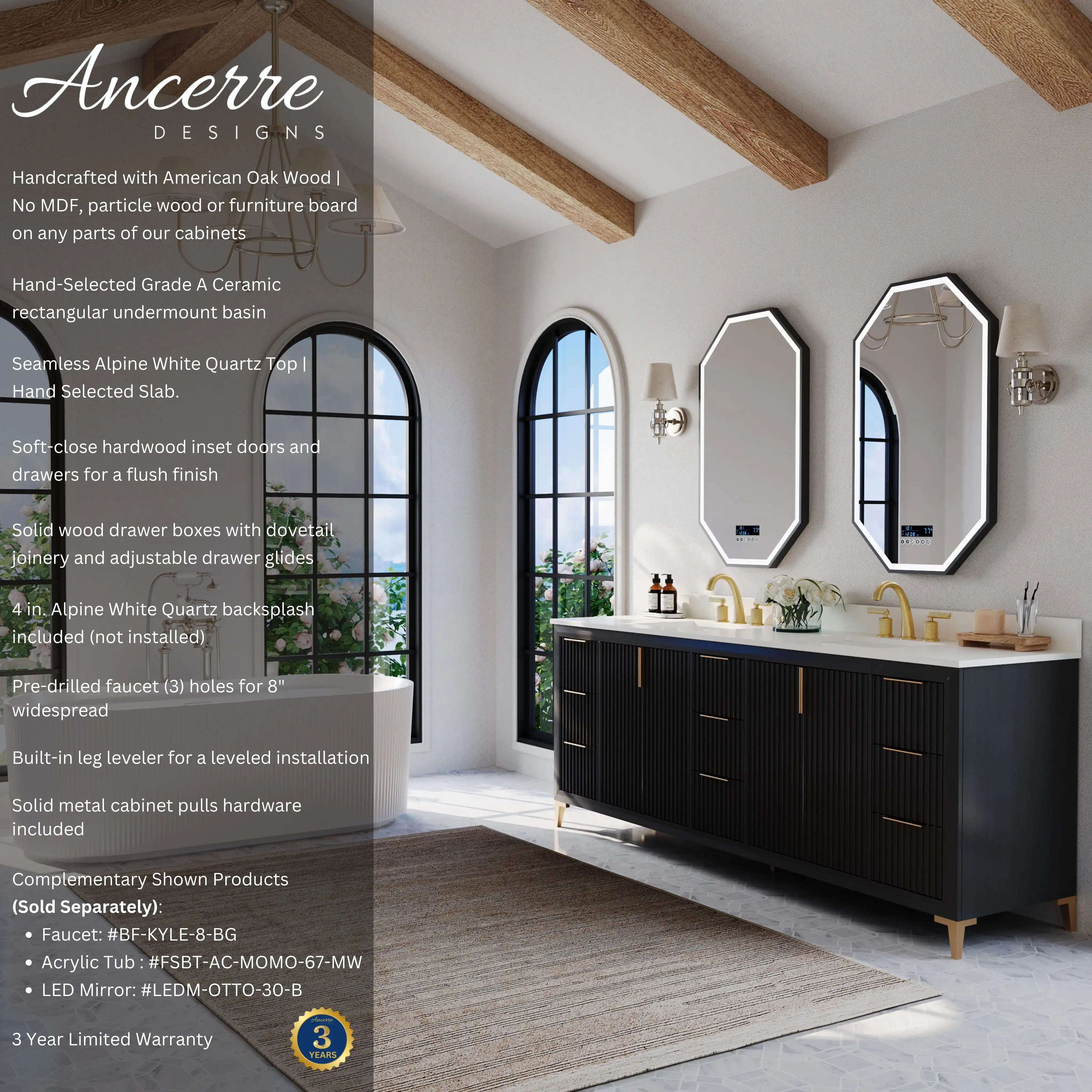 Turlington 84" Double Sink Bathroom Vanity with Alpine White Quartz Top