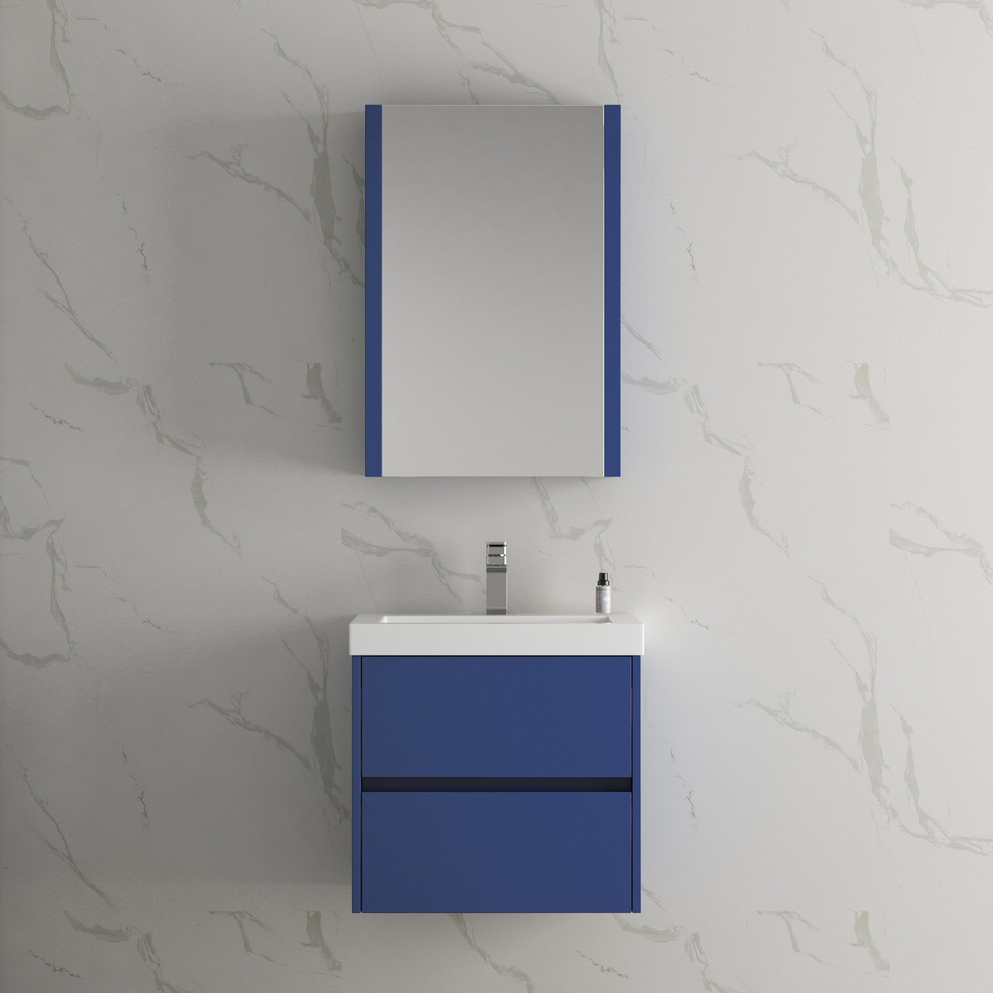 Valencia 24-Inch Bathroom Vanity: Compact Chic for Modern Spaces. Elevate Your Small Bathroom with Sleek Design and Smart Functionality. Discover the Essence of the Navy Blue Valencia