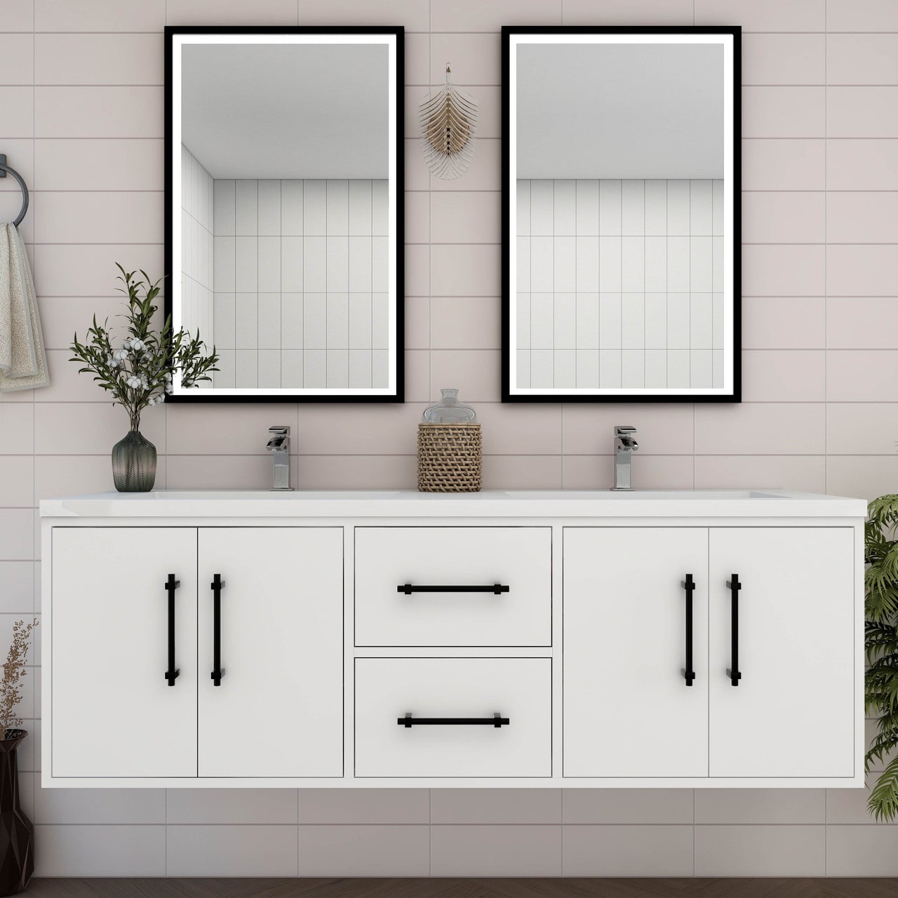 Victoria 60" Wall Mounted Vanity with Double Sink