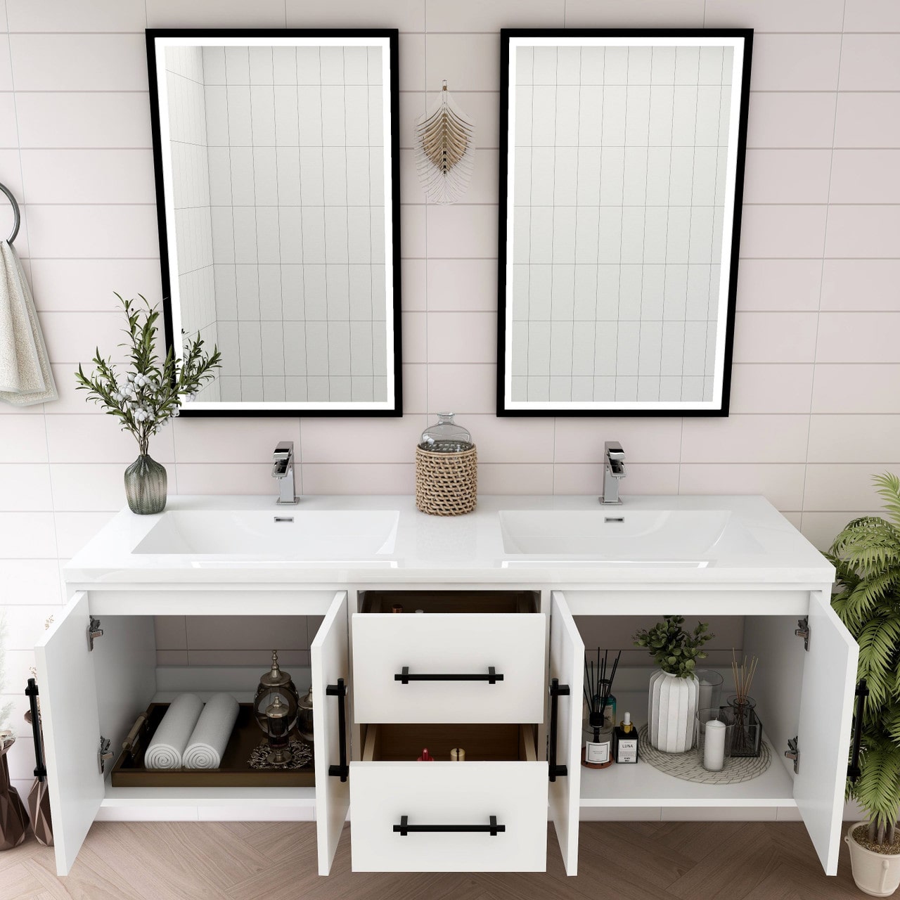 Victoria 60" Wall Mounted Vanity with Double Sink