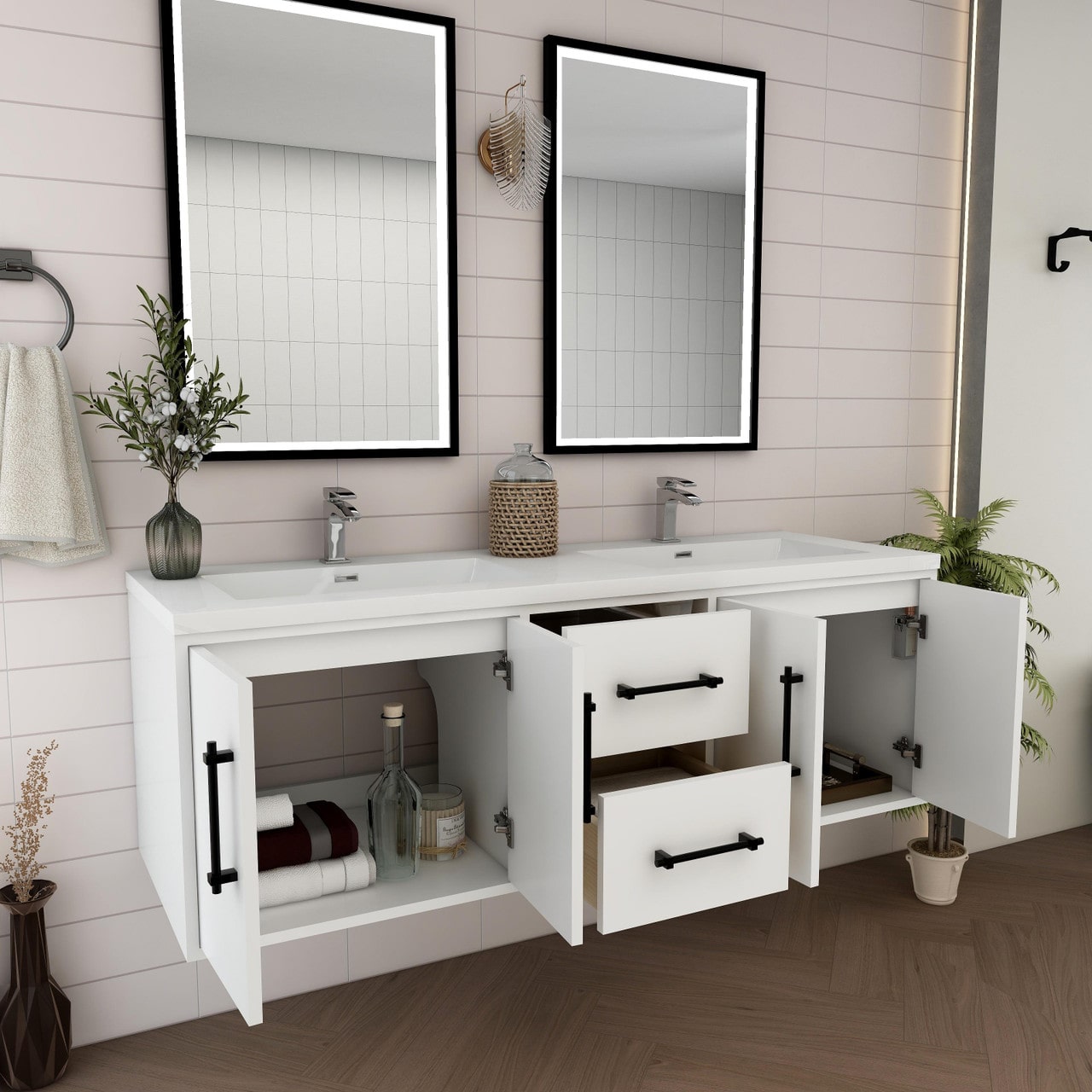 Victoria 60" Wall Mounted Vanity with Double Sink