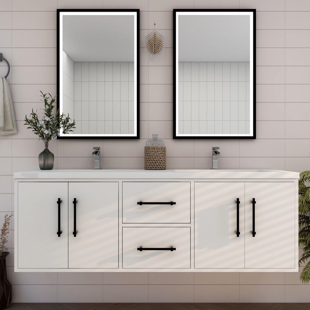 Victoria 60" Wall Mounted Vanity with Double Sink