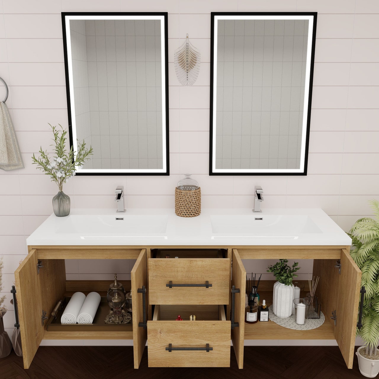 Victoria 60" Wall Mounted Vanity with Double Sink