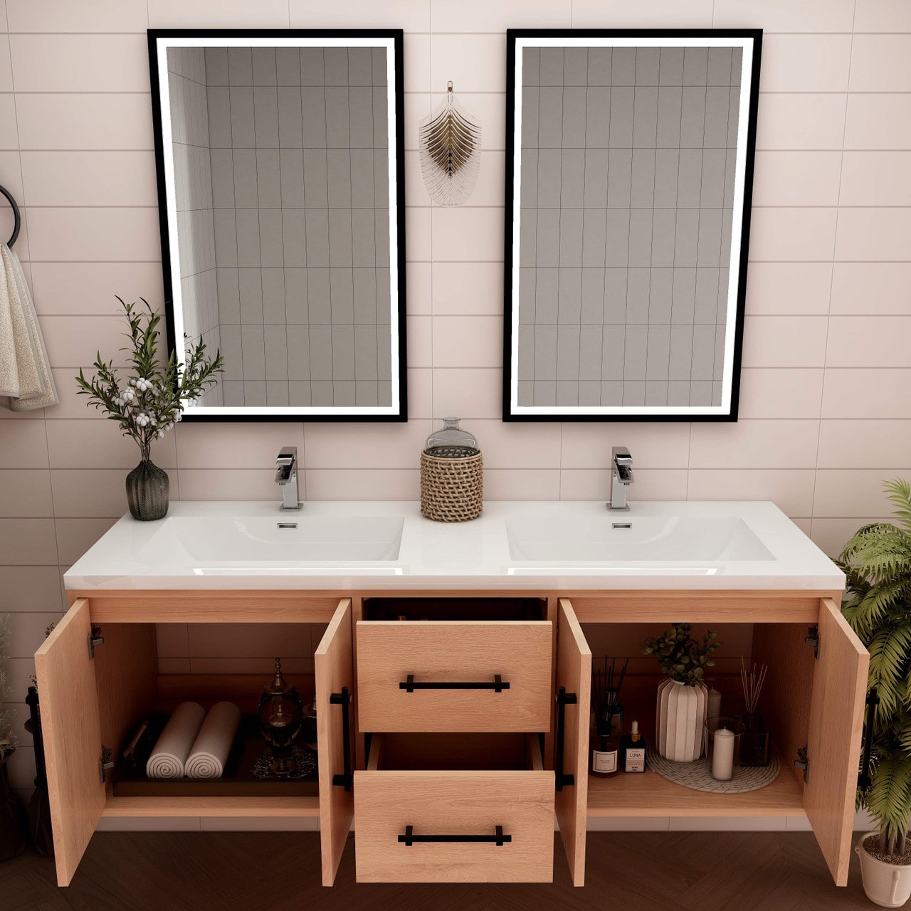 Victoria 60" Wall Mounted Vanity with Double Sink