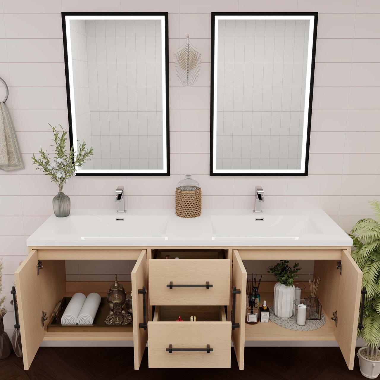 Victoria 60" Wall Mounted Vanity with Double Sink