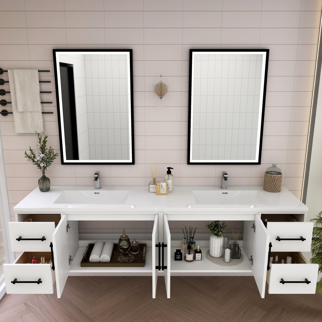 Victoria 84" Wall Mounted Vanity with Double Sink