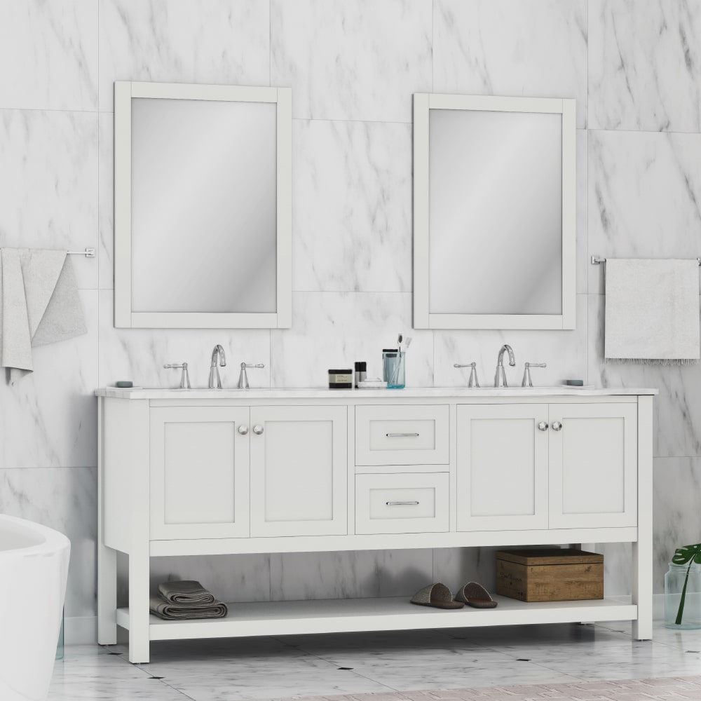 Wilmington 72" White Double Vanity with Top - Contemporary Bathroom Vanity