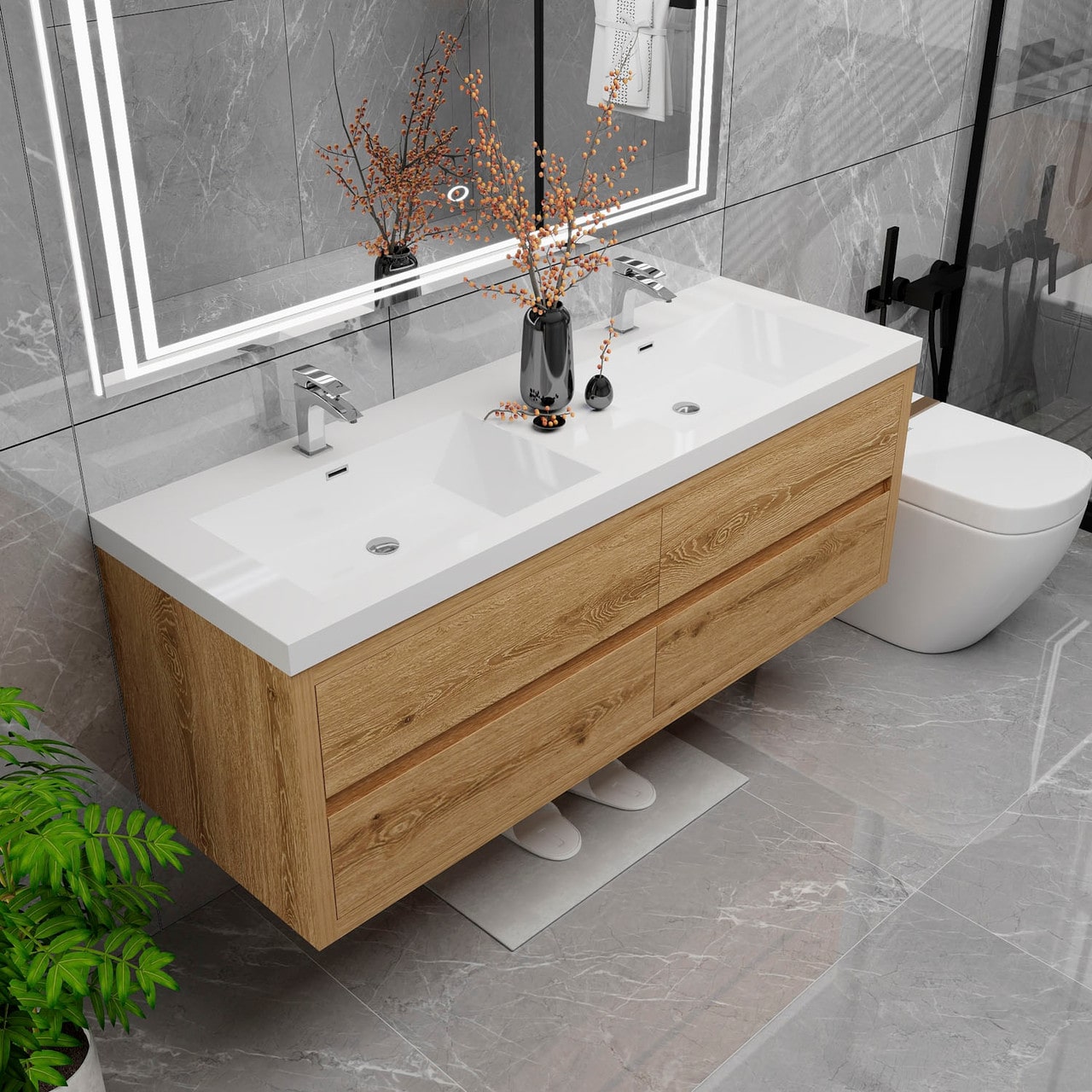 Louis 60" Modern Wall-Mounted with Double Sink