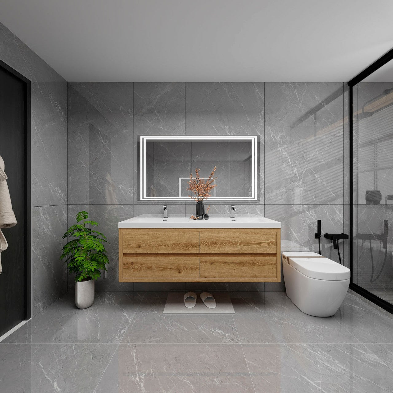 Louis 60" Modern Wall-Mounted with Double Sink
