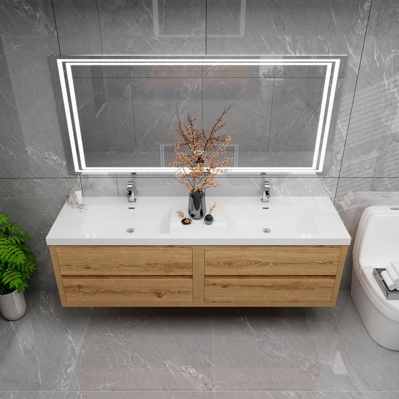 Louis 72" Modern Wall-Mounted with Double Sink