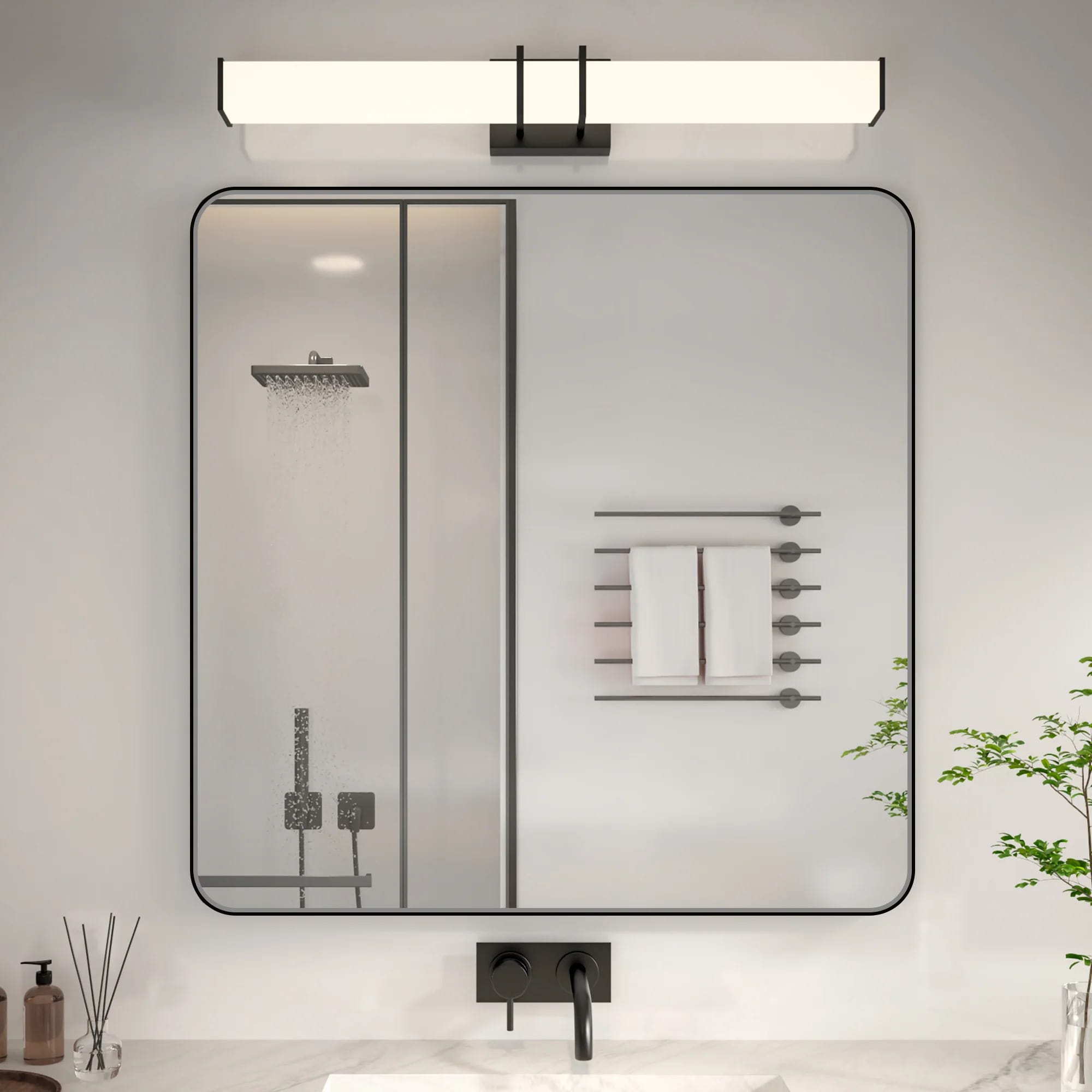 Noir 36"x 36" Bathroom Mirror – Matte Black, Tempered Glass
