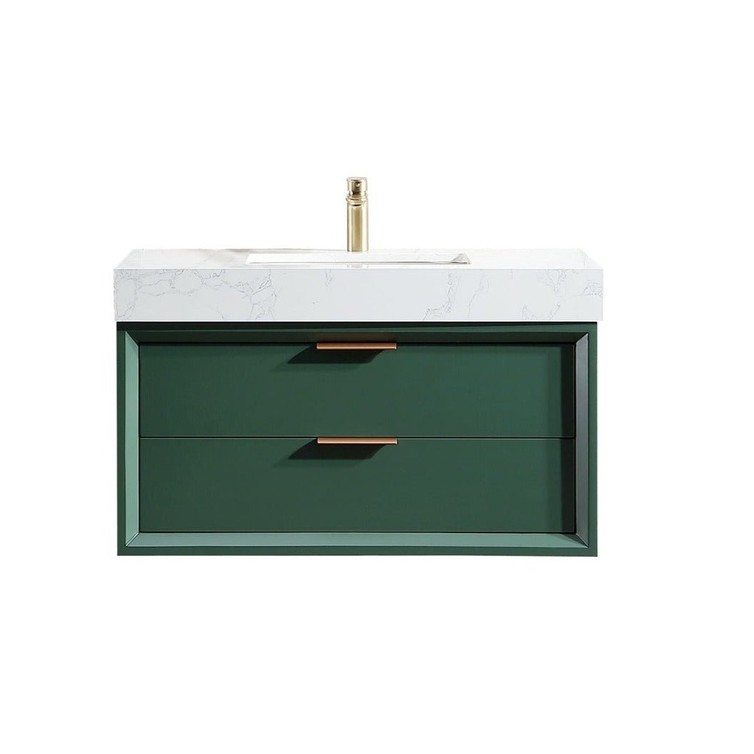 Glam 36" Green Modern Floating Bathroom Vanity Stone Slab Countertop - Luxury Bathroom Vanity