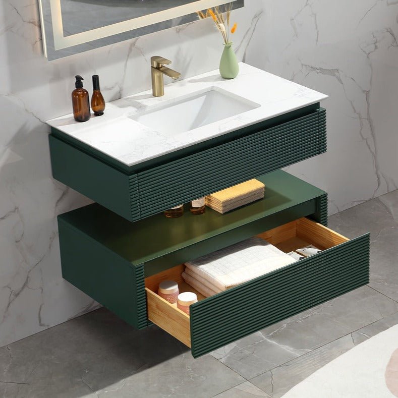 Segeo 36" Modern Luxury Solid Oak Floating Bathroom Vanity and Marble Countertop