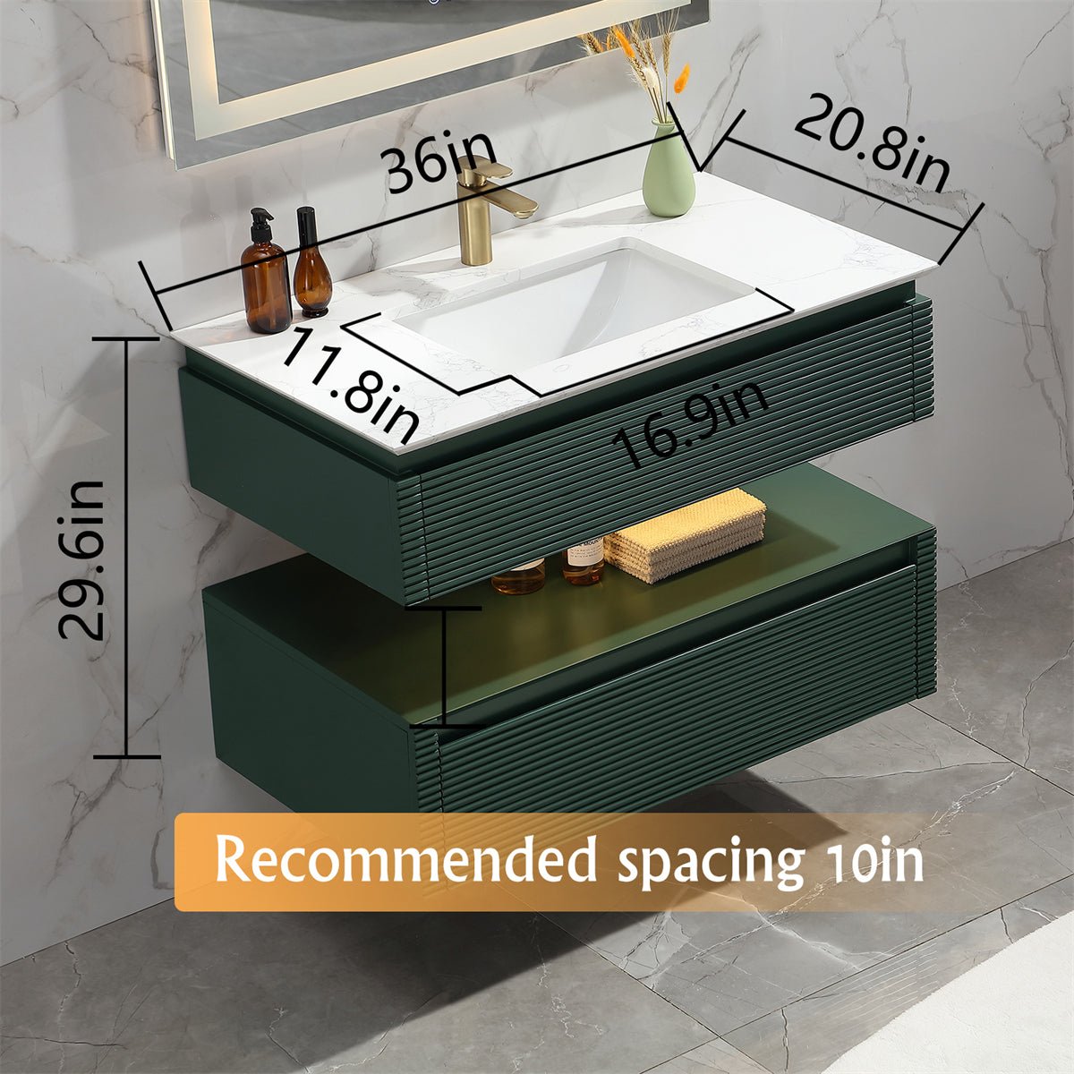 Segeo 36" Modern Luxury Solid Oak Floating Bathroom Vanity and Marble Countertop