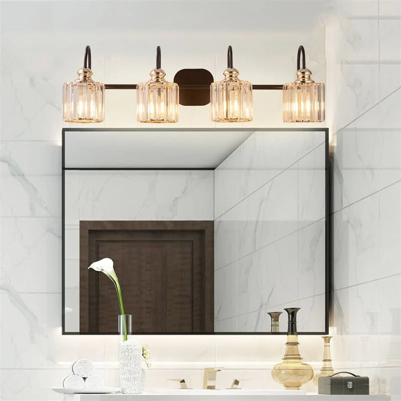 Crystal Vanity Lights 32" Gold Wall Sconces