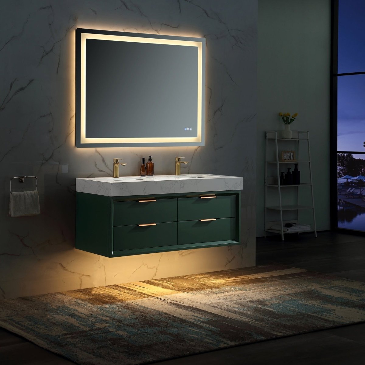 Glam 48" Modern Floating Rubberwood Bathroom Vanity Double Countertop - Luxury Bathroom Vanity