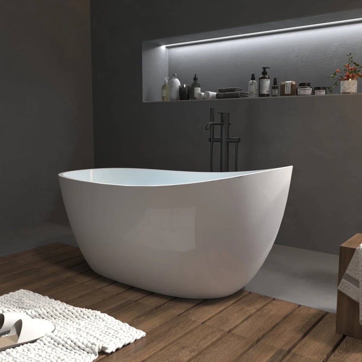 ExBrite 59" Gloss White Oval Acrylic Bathtub