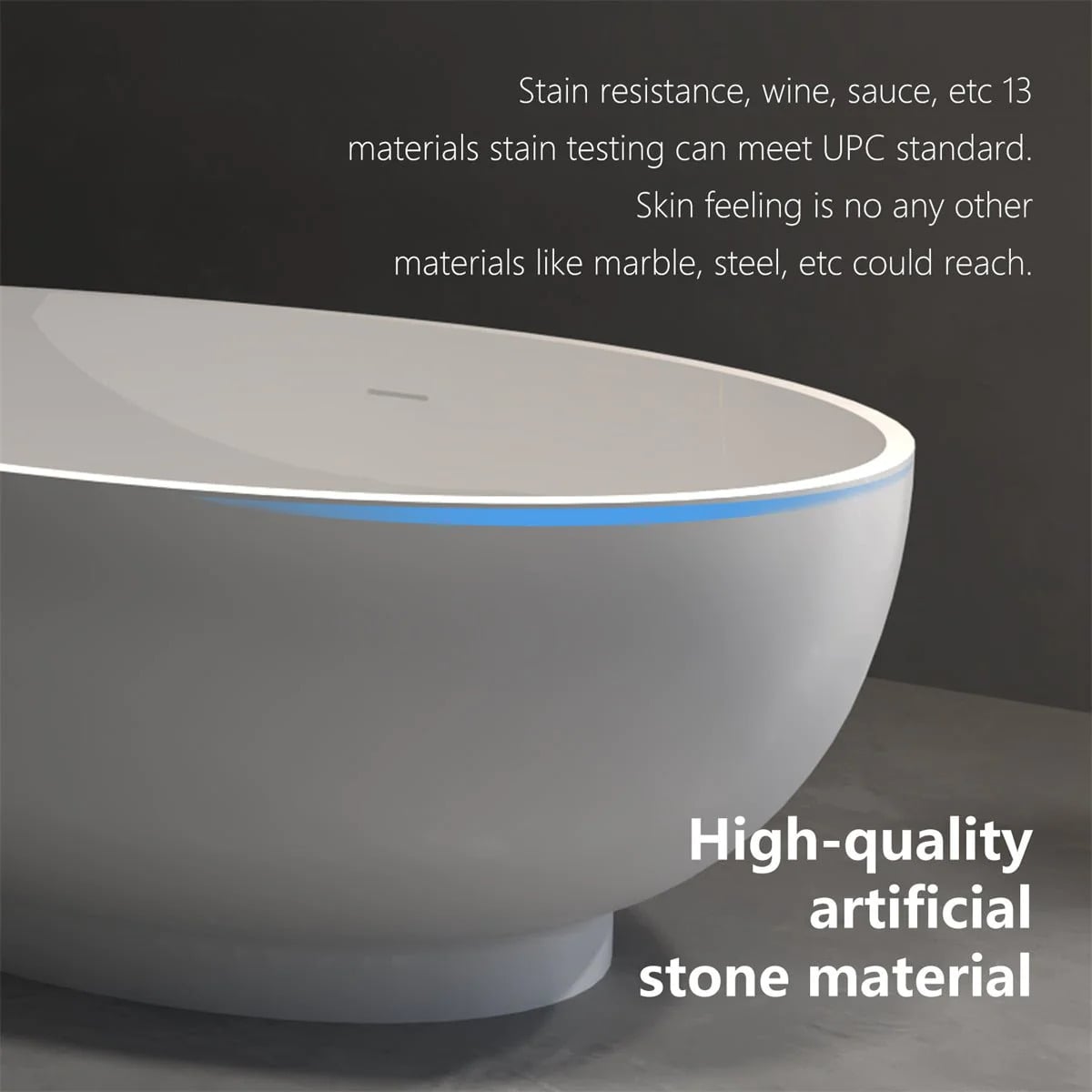 Egg Shaped 59" Bathtub - Solid Surface & Free Standing