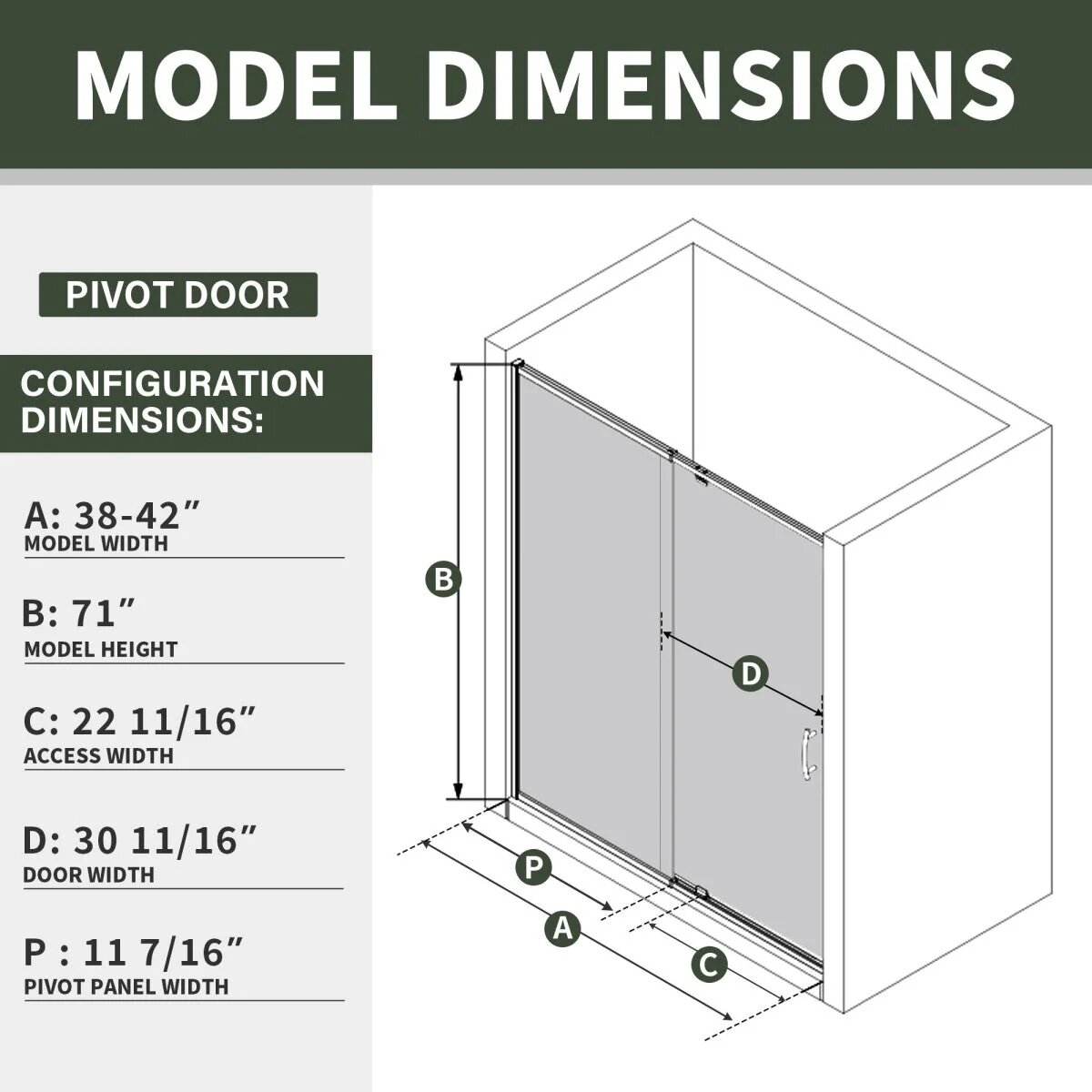 Flexi 38-42" Pivot Shower Door