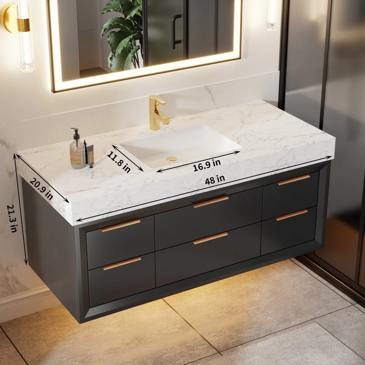 Glam 48" Bathroom Vanity Stone Countertop