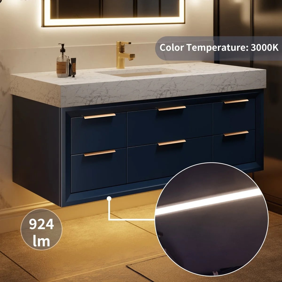 Glam 48" Bathroom Vanity Stone Countertop