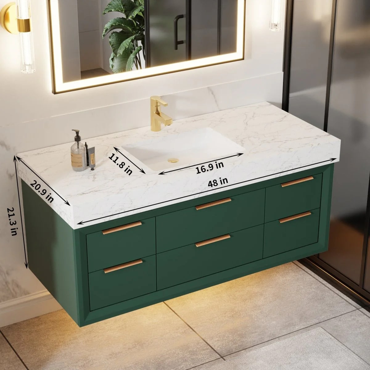 Glam 48" Bathroom Vanity Stone Countertop