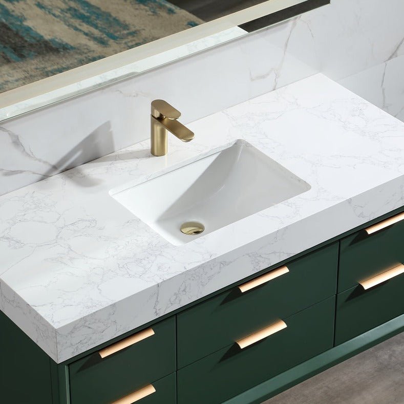 Glam 48" Modern Floating Bathroom Vanity Stone Slab Countertop - Luxury Bathroom Vanity