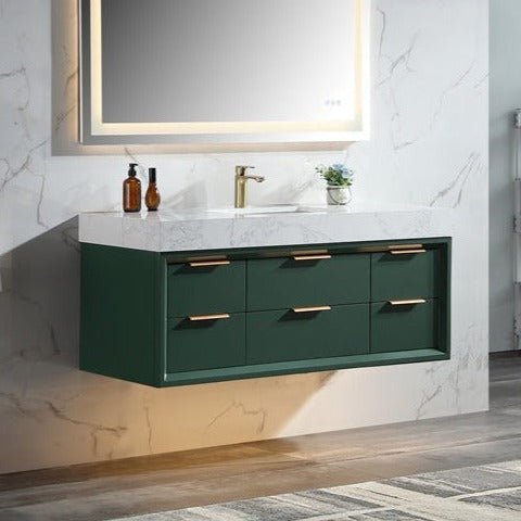 Glam 48" Modern Floating Bathroom Vanity Stone Slab Countertop - Luxury Bathroom Vanity