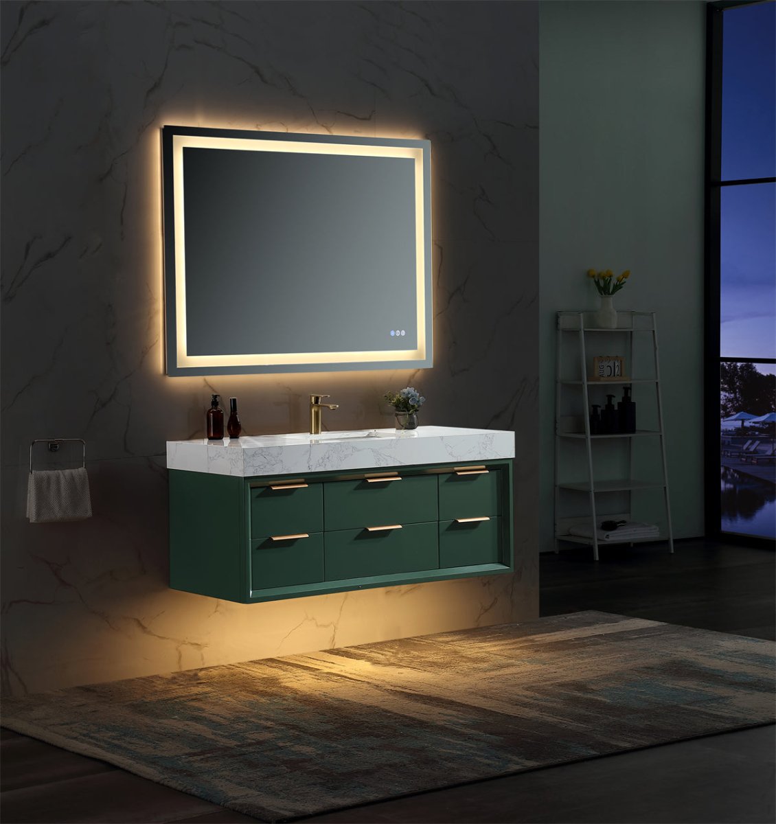 Glam 48" Modern Floating Bathroom Vanity Stone Slab Countertop - Luxury Bathroom Vanity